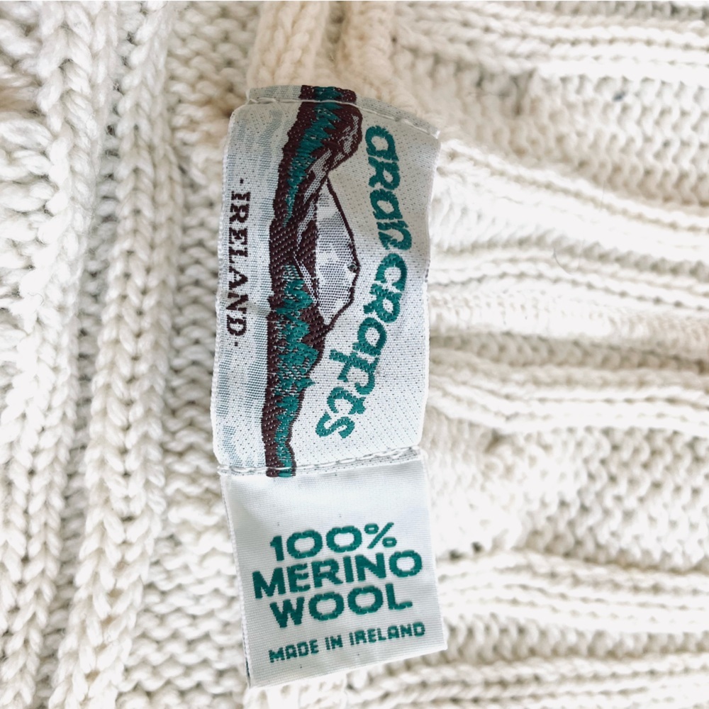ARAN CRAFTS - Cream 100% Merino WOOL Knit Hooded Scarf Wrap Shawl. One Size - Picture 5 of 7